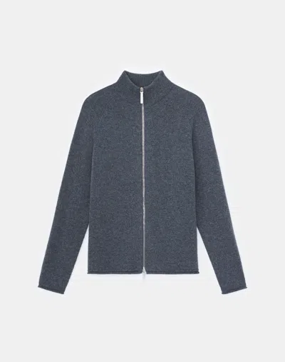 Lafayette 148 Petite Cashmere Zip Front Cardigan In Graphite Melange