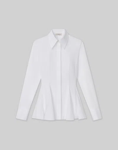 Lafayette 148 Petite Classic Stretch Cotton Godet Peplum Shirt In White