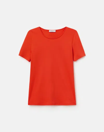 Lafayette 148 Petite Cotton Rib Crewneck T-shirt In Orange