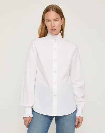 Lafayette 148 Petite Cotton Shirt With Crystals By Swarovski In White
