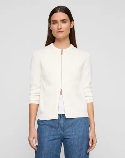 Lafayette 148 Petite Cotton Silk Crewneck Bomber Cardigan In White
