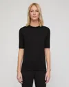 Lafayette 148 Petite Cotton Silk Short Sleeve Pullover Sweater In Black