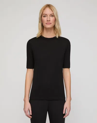 Lafayette 148 Petite Cotton Silk Short Sleeve Pullover Sweater In Black