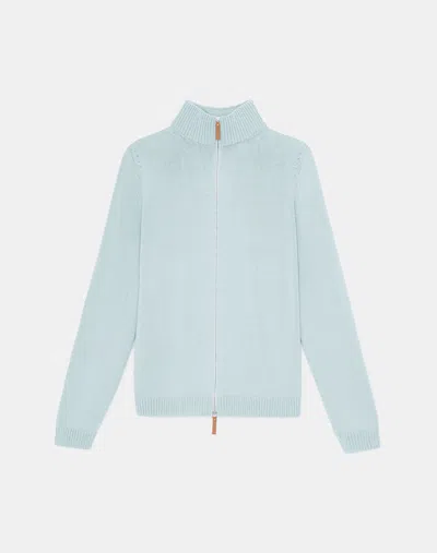 Lafayette 148 Petite Cotton-silk Tape Knit Bomber In Venetian Sky