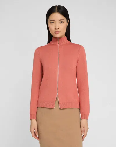 Lafayette 148 Petite Cotton Silk Zip Front Cardigan In Red