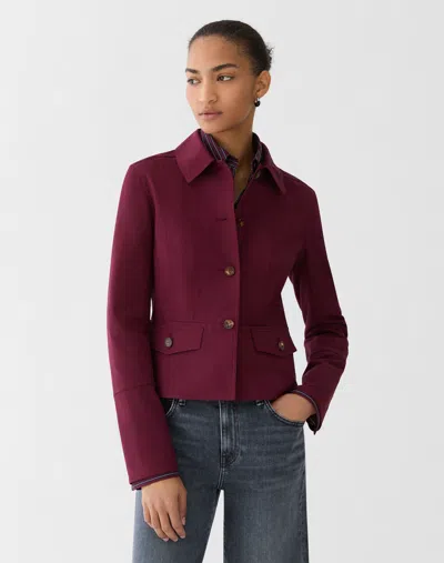 Lafayette 148 Petite Cotton Stretch Twill Button Front Jacket In Burgundy