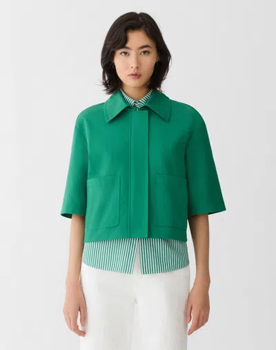 Lafayette 148 Petite Cotton Stretch Twill Short Shirt Jacket In Leaf