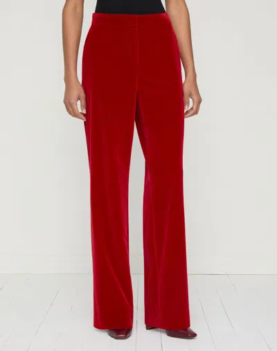 Lafayette 148 Petite Cotton Velvet High Rise Straight Leg Pants In Red