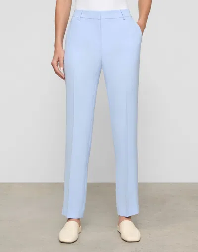 Lafayette 148 Petite Crepe High Rise Straight Leg Ankle Pants In Blue