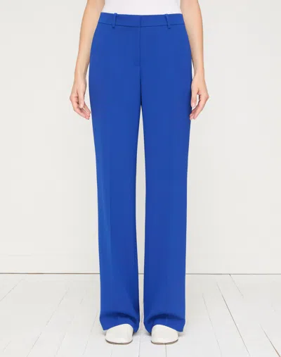 Lafayette 148 Petite Crepe High Rise Straight Leg Pants In Blue