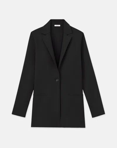 Lafayette 148 Petite Crepe Knit Fitted One Button Blazer In Black