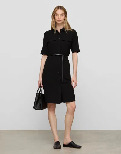 Lafayette 148 Petite Crepe Patch Pocket Belted Shirt Dress In Green