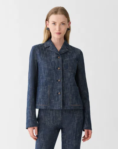 Lafayette 148 Petite Denim Effect Cotton Linen Twill Jacket In Indigo