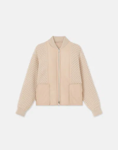 Lafayette 148 Petite Extrafine Merino Wool & Recycled Tech Reversible Bomber In Beige