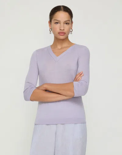 Lafayette 148 Petite Fine Cashmere V Neck Sweater In Purple