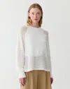 Lafayette 148 Petite Fine Cotton Open Knit Long Sleeve Sweater In White