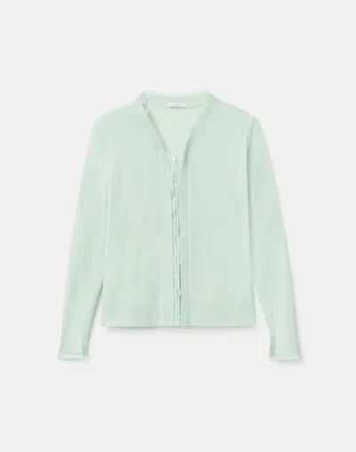 Lafayette 148 Petite Fine Gauge Cashmere & Silk Chiffon Trim Cardigan In Aquamarine