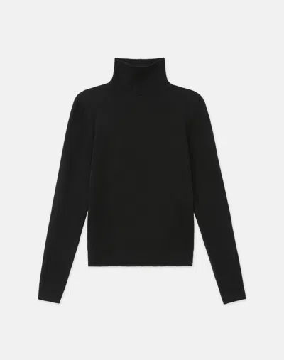Lafayette 148 Petite Fine Gauge Cashmere Stand Collar Sweater In Black