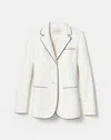 Lafayette 148 Petite Glove Lambskin Leather Piped Three Pocket Blazer In White