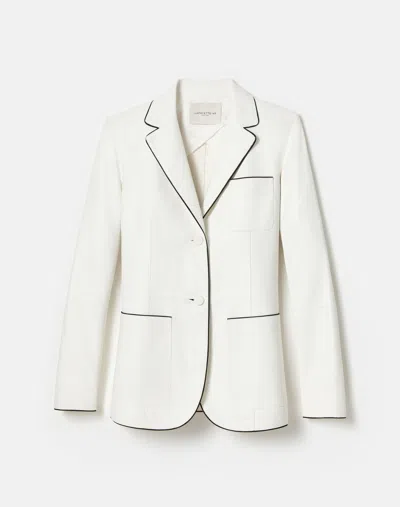 Lafayette 148 Petite Glove Lambskin Leather Piped Three Pocket Blazer In White