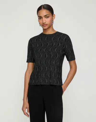 Lafayette 148 Petite Iridescent Cashmere Crewneck Sweater In Black