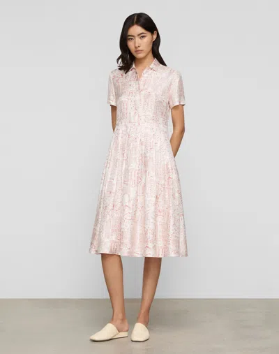 Lafayette 148 Petite Landmarks Print Silk Twill Midi Shirtdress In Orange