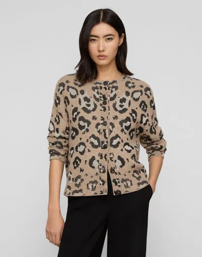 Lafayette 148 Petite Leopard Jacquard Cashmere Button Cardigan In Hickory Multi
