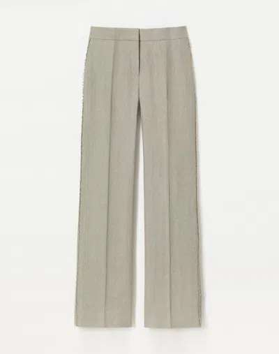 Lafayette 148 Petite Linen Sullivan Crochet Seamed Pant In Pencil Grey