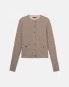 Lafayette 148 Petite Metallic Flecked Double Knit Button Cardigan In Smoked Taupe Metallic