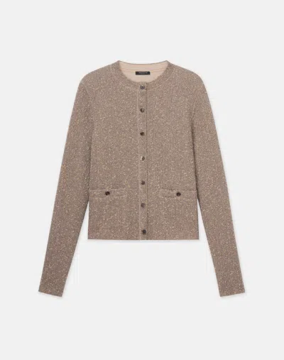 Lafayette 148 Petite Metallic Flecked Double Knit Button Cardigan In Smoked Taupe Metallic