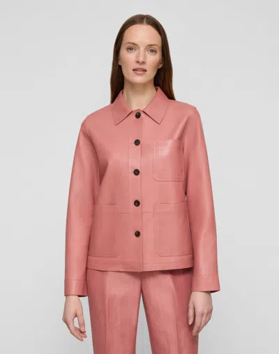 Lafayette 148 Petite Nappa Leather Patch Pocket Jacket In Gray