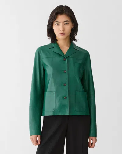 Lafayette 148 Petite Nappa Leather Three Pocket Jacket In Grass