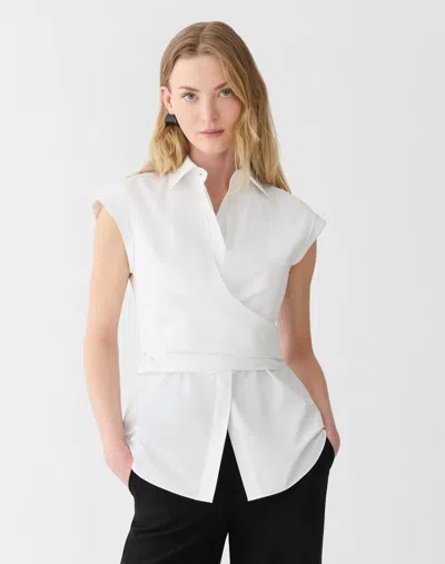 Lafayette 148 Petite Organic Cotton Poplin Fitted Wrap Shirt In White