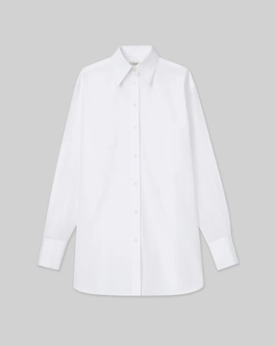 Lafayette 148 Petite Organic Cotton Poplin Sheer Sleeve Oversized Shirt In White