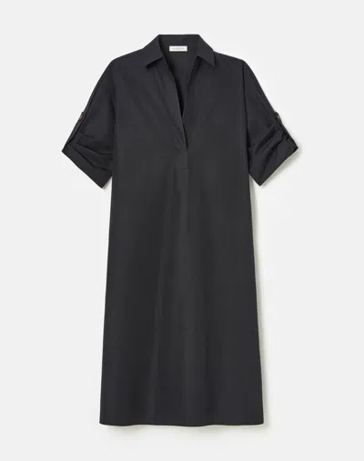 Lafayette 148 Petite Organic Cotton Poplin Tab Sleeve Popover Dress In Black