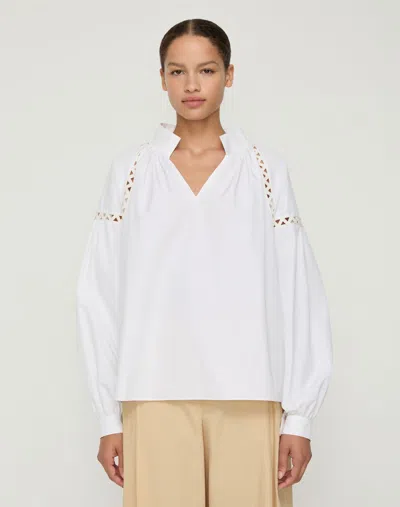 Lafayette 148 Petite Organic Cotton Popover Shirt In White
