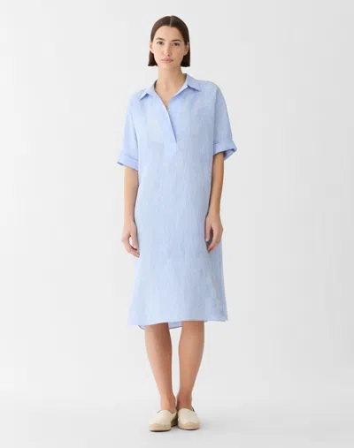 Lafayette 148 Petite Organic Linen Short Sleeve Shirt Dress In Delphinium Blue Melange