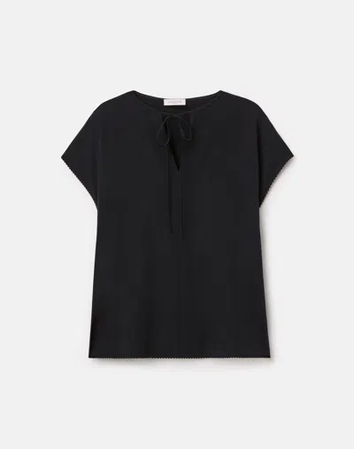 Lafayette 148 Petite Organic Silk Georgette Keyhole Blouse In Black