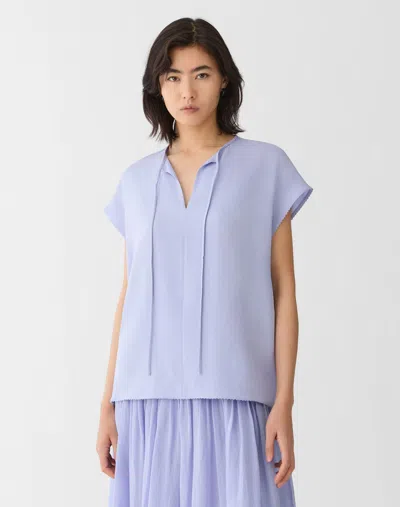 Lafayette 148 Petite Organic Silk Georgette Keyhole Blouse In Catmint