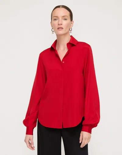 Lafayette 148 Petite Organic Silk Georgette Pleated Blouse In Red