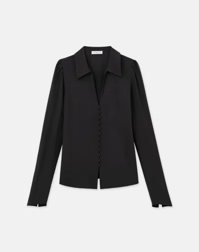 Lafayette 148 Petite Organic Silk Georgette Puff Sleeve Blouse In Black
