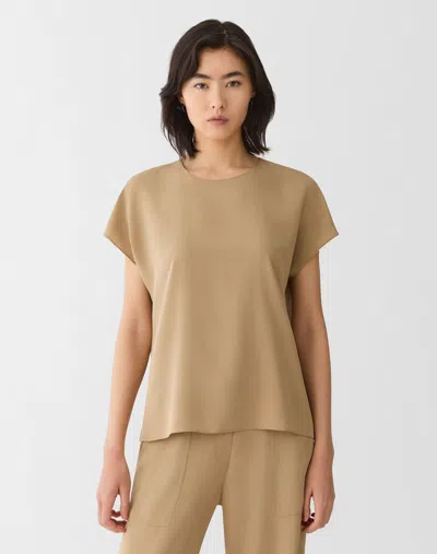 Lafayette 148 Petite Organic Silk Georgette Short Sleeve Blouse In Brown
