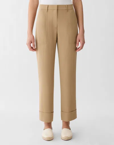 Lafayette 148 Petite Organic Silk Georgette Straight Ankle Pant In Cadet Khaki