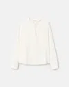 Lafayette 148 Petite Organic Silk Long Sleeve Henley Blouse In Cloud