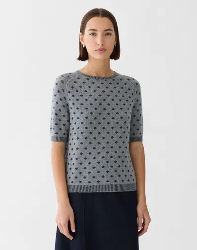 Lafayette 148 Petite Polka Dot Cashmere Short Sleeve Sweater In Gray