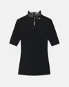Lafayette 148 Petite Responsible Fine Gauge Merino & Lace Trim Sweater In Black