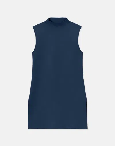 Lafayette 148 Petite Responsible Matte Crepe Mockneck Tunic In Lido Blue