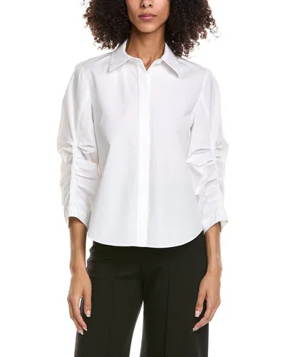 Lafayette 148 New York Petite Ruched Sleeve Button Front Shirt In White