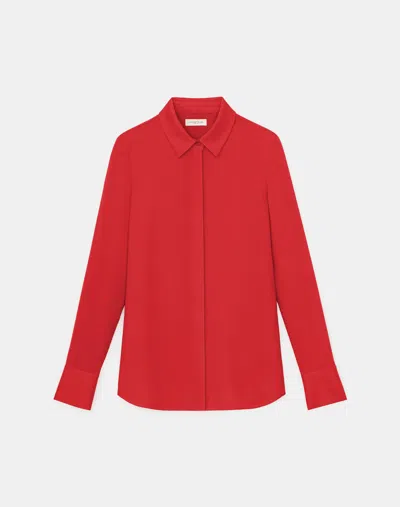 Lafayette 148 Petite Silk Georgette Button Blouse In Red