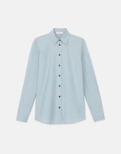 Lafayette 148 Button-down Cotton Shirt In Venetian Sky Melange